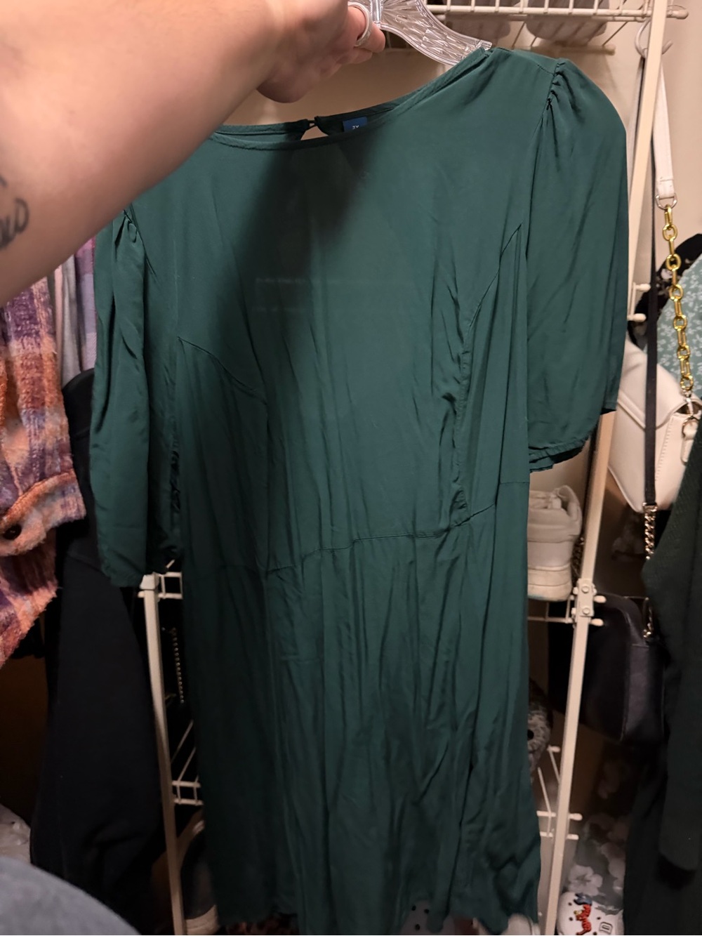 Women's Green Short-Sleeve Shift Dress
